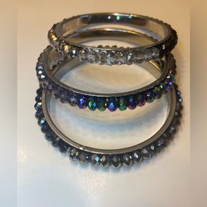 Set of three crystal beaded bangle bracelets